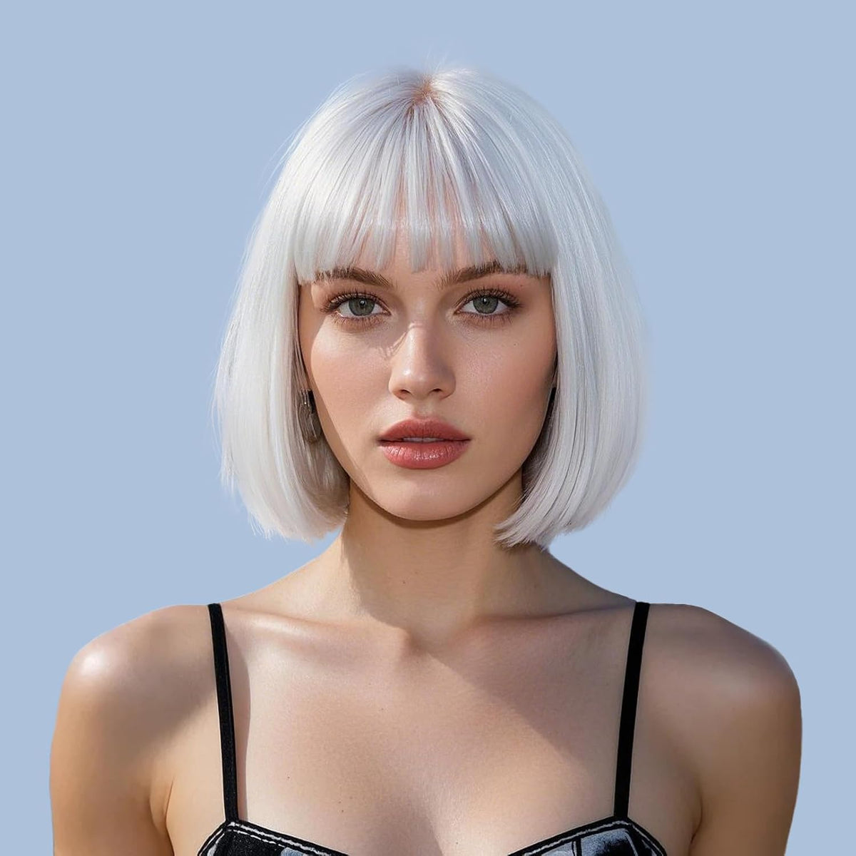 BATISI Hot Pink Bob Wig for Women Short Bob Wigs Straight Flat Bangs Synthetic Colorful Costume Cosplay Daily Party Neon Wig 12 Inch