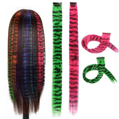 Stripe Printed Wig Piece Colorful Long Straight Clip-in Hair Extensions for Daily Use Party Halloween (12 Color)