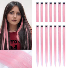 22 inch Light Blue Tinsel Hair Extensions 14 PCS - Clip-in Glitter Synthetic Hair for Costume Parties, Girls (14 PCS Light Blue)