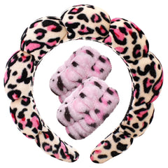 Spa Headbands for Washing Face Wristband Set Sponge Makeup Skincare Headband Wrist Towels Bubble Soft Terry Towel Cloth Hairband for Women Puffy Headwear Non Slip Thick Thin Hair Headwear (Brown)