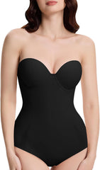 Decorus Seamless Strapless Shapewear Bodysuit - Tummy Control Sculpt Body Shaper : Cupped with Removable Straps