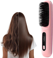 Go Brush Pro, 2025 New Go Brush Pro, Portable Straightener Brushs for Travel, with LCD Temperature Display, Fast Heating Cordless Mini Hair Brushs (Purple)