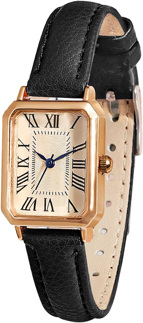BESTKANG Leather Strap Watches for Women Elegant Dainty Ladies Watch Vintage Rectangle Women Quartz Wrist Watch