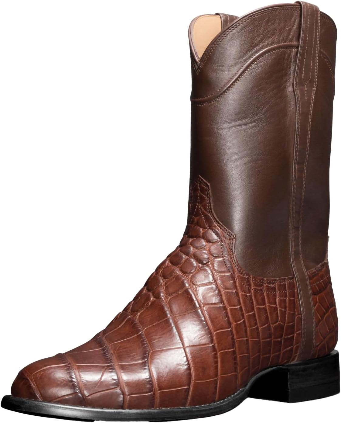 Cowboy Boots for Men Pu Leather Retro Round Toe Work Boots Crocodile Pattern Western Boots Mid-Calf Boots Riding Boot