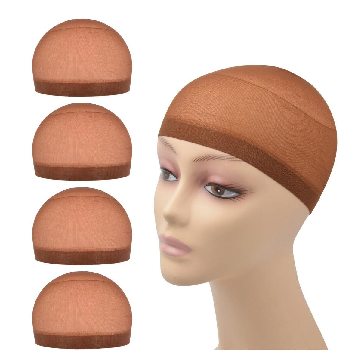 4 Pcs Wig Caps Stretchy Nylon Wig Stocking Caps for Women Men Kids (Black)