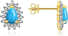 RYLOS 14K Yellow Gold Halo Stud Earrings - 6X4MM Pear Shape Gemstone & Diamonds - Exquisite Birthstone Jewelry