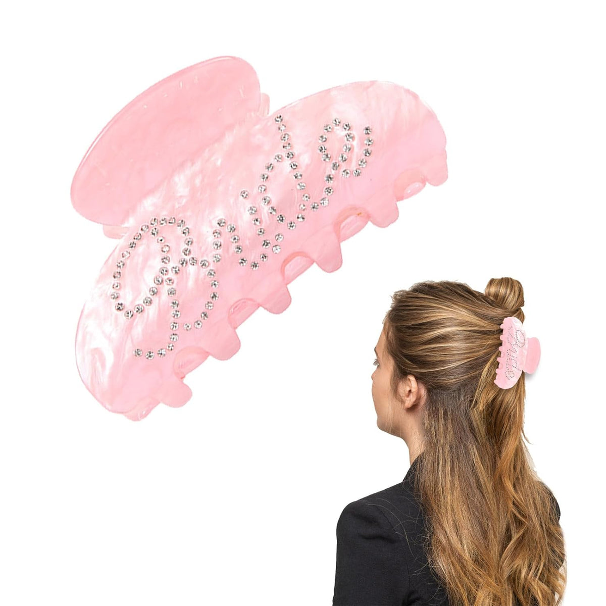 Bride Claw Hair Clip, Bride White Acrylic Hair Clips with Rhinestone Logo, Bachelorette Party Wedding Birthday Banana Barrettes Hair Decorations for Girl, Trendy Bridal Claws(White)