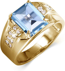 Men's Rings 2CT Emerald Cut Gemstone Ring for Men in 10K 14K 18K with 0.5cttw Real Diamond Solid Gold Promise Rings (I2-I3 Clarity)