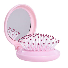Travel Hairbrush and Mirror Set for Women, Folding Brush with Compact Mirror for Purse or Backpack, Cute Baby Blue Gift