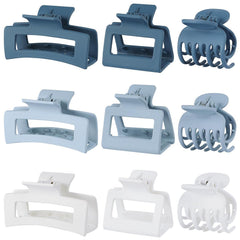Medium Claw Hair Clips Set for Women - 3 Styles, 9 pcs Rectangle Clips for Thick Hair, Square Clips for Thin Hair - Brown