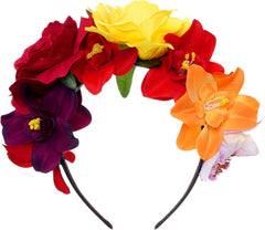 Nydotd Mexican Rose Flower Crown Headband, Day of The Dead Floral Rose Crown Headband Headpiece for Halloween Costume Party