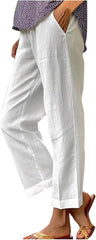Cotton Linen Women Pants Solid Color Elastic Waist Straight Leg Casual Wide Leg Pants Spring Casual Relaxed Trouser D-628