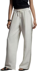 Women's Casual Striped Palazzo Pants Elastic Waist Track Trousers Wide Leg Sweatpants with Pockets