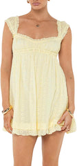 Women's Babydoll Mini Dress Floral Embroidery Summer Sleeveless Loose A Line Flowy Short Sundress for Beach Club Party