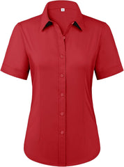 siliteelon Womens Stain Shield Dress Shirts Wrinkle Free Short Sleeve Solid Tops Blouses Button Down Shirts