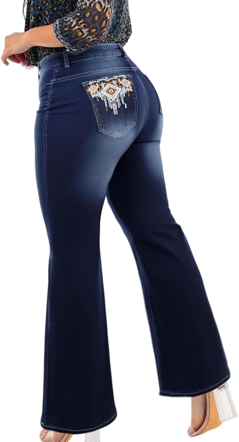 Plus Size Women's Hip Lifting Trumpet Shaped Women's Wide Leg Jeans Embroidered Y2K Elastic high Waisted Jeans