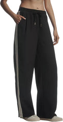 Women's Casual Striped Palazzo Pants Elastic Waist Track Trousers Wide Leg Sweatpants with Pockets