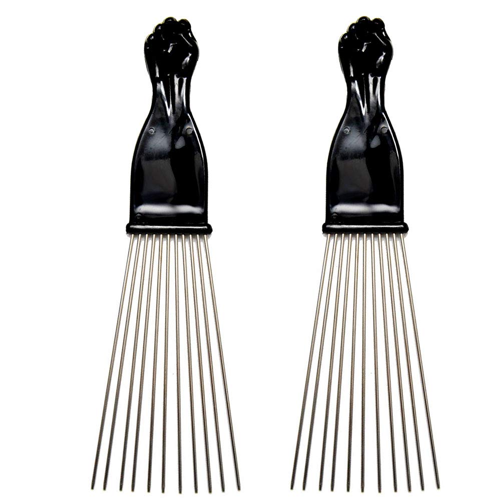 (3 Pack) 7" Black Afro Pick Lift Hair Comb Detangle Wig Braid Hair Man Styling Comb (Black)