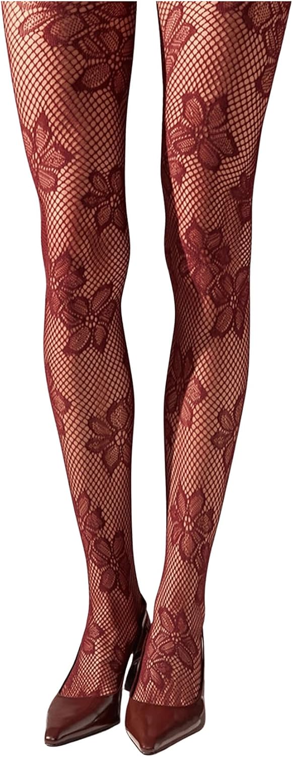 SHENHE Women's Patterned Fishnet Tights Sheer High Waist Y2k Floral Stockings Pantyhose