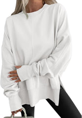 Sweatshirt for Womens Fashion Long Sleeve Crew Neck Side Slit Pullover Tops Casual Loose Fit Sweatshirts