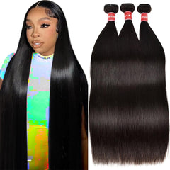 Human Hair Bundles Straight Bundles Human Hair 26 28 30 Inch Straight Human Hair Weave 3 Bundles Silky Hair Bundles 12A 100% Unprocessed Brazilian Virgin Human Hair Bundles Deals Natural Black Bundles