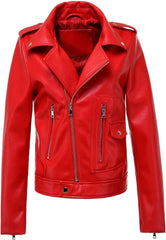 Women Faux Leather Jacket Vintage Biker Coat For Autumn Winter - Casual PU Motorcycle Jacket With Lapel