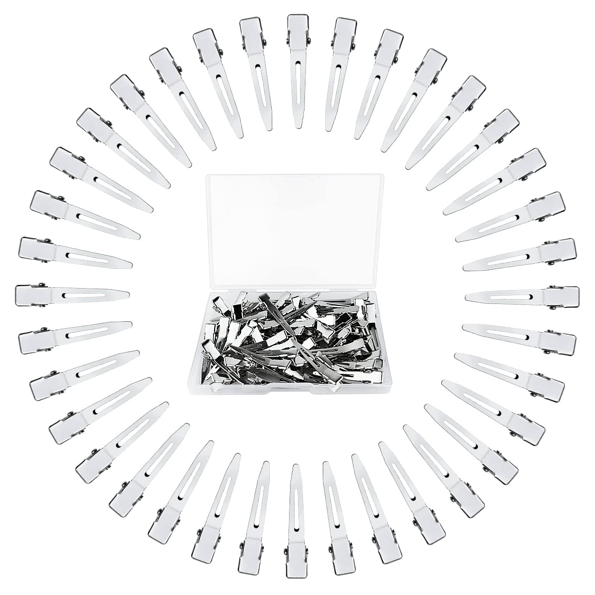 Tenalleys 50 Pcs Metal Duck Bill Hair Clips, Silver Single Prong Hair Clips for Women Styling, Hair Coloring, Bows DIY, Hair Extensions, Salon, 1.77Inch