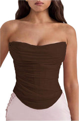 Floerns Women's Strapless Ruched Tube Tops Sleeveless Bandeau Concert Corset Top