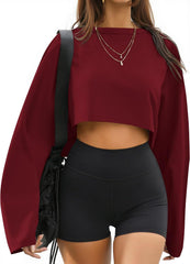 Remidoo Women's Casual Cropped Sweatshirt Long Sleeve Crop Top Crewneck Pullover Shirt