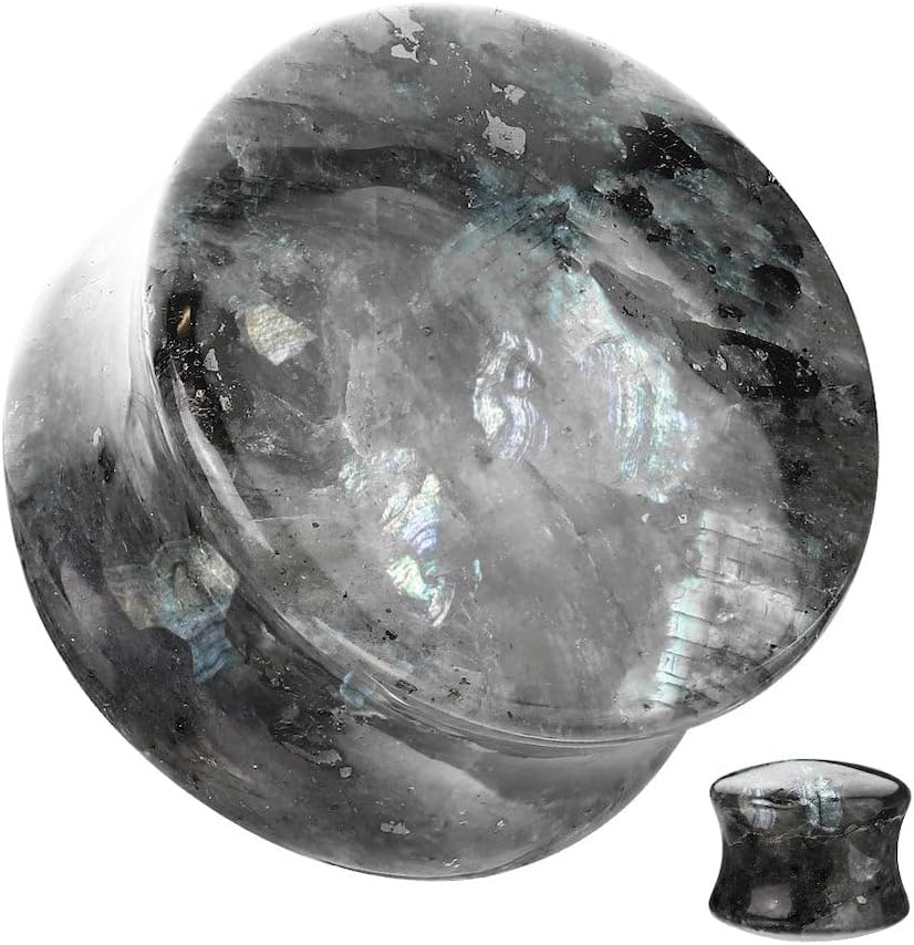 Black Labradorite Natural Stone Double Flared Plugs