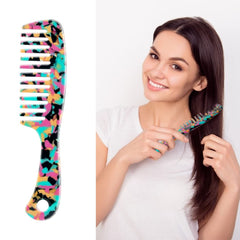 Large Wide Tooth Hair Comb, LADYAMZ [Tortoise Shell] Cellulose Acetate Round Tooth Comb for Straight/Curly Hair,Short/Long Hair Women Men or Kids, Easy Detangling Wet or Dry, Anti-static (Ivory)