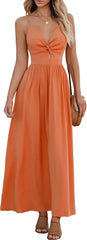 CUPSHE Women Casual Dress Beach Sleeveless V Neck Summer Cutout Spaghetti Straps Formal Maxi Sun Dresses
