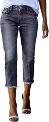 Capri Jeans for Women High Waisted Stretchy Skinny Pants Cut Off Summer Stretchy Hem Denim Capris with Pockets