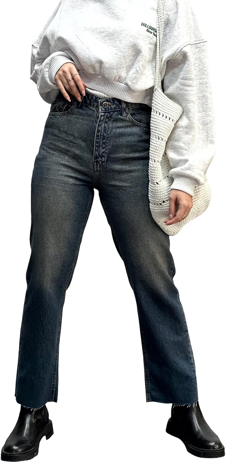 ZERMOM Women's Ripped Skinny Jeans Stretch Mid Rise Straight Leg Denim Pants