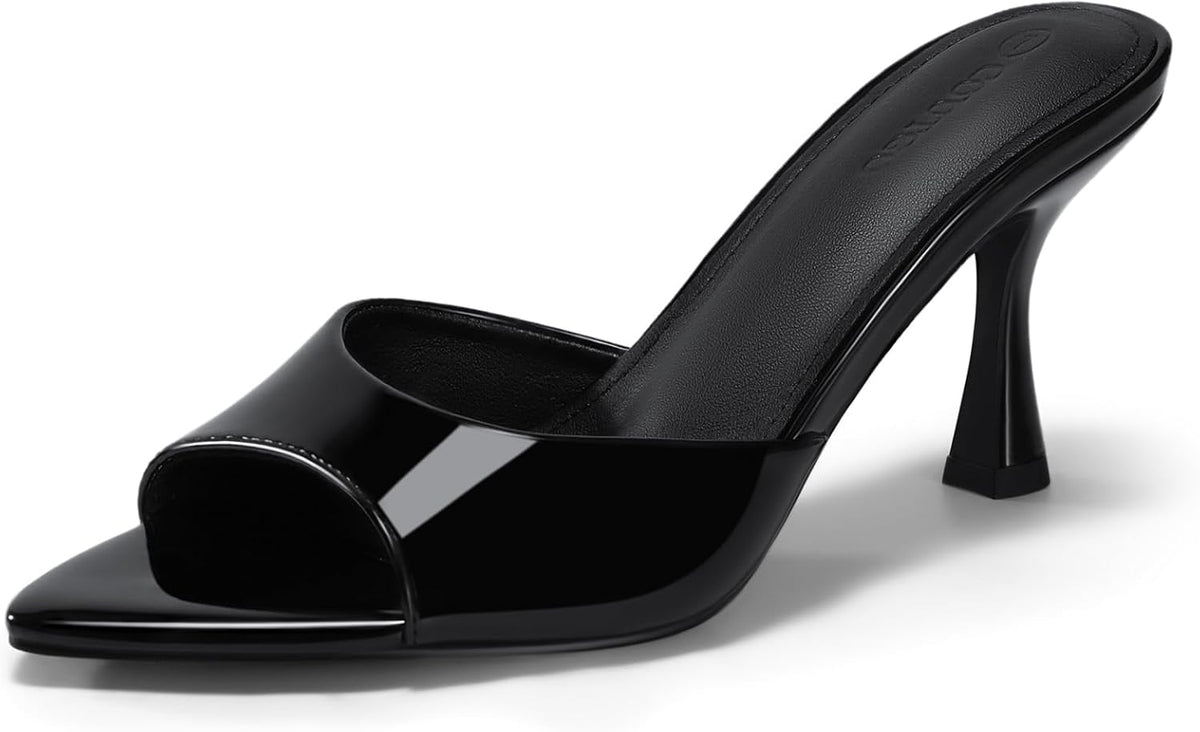 Coutgo Womens Heeled Mules Pointed Peep Toe High Heels Slip On Backless Mule Sandals Dress Shoes