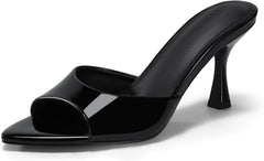 Coutgo Womens Heeled Mules Pointed Peep Toe High Heels Slip On Backless Mule Sandals Dress Shoes