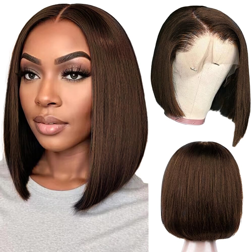 Bob Wig Human Hair 200 Density Virgin Remy Hair Double Drawn Human Hair Wig 3x Longer Lifespan 13x4 HD Lace Front Wigs Human Hair Pre Plucked Bone Straight Short Bob Natural Black 10”