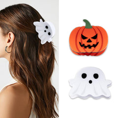 Halloween Hair Clips Cute Ghost Hair Claw Clips for Thin Hair Evil Orange Pumpkin Shaped Hair Barrettes Accessories Nonslip Hair Clamp Hair Crab Hair Supplies for Party Cosplay Hair Decorations 2Pcs