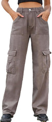 Womens Jeans Pants Casual Cargo Pant Elastic Waist 2025 Fashion Streetwear Pants High Waist Straight Leg Pant