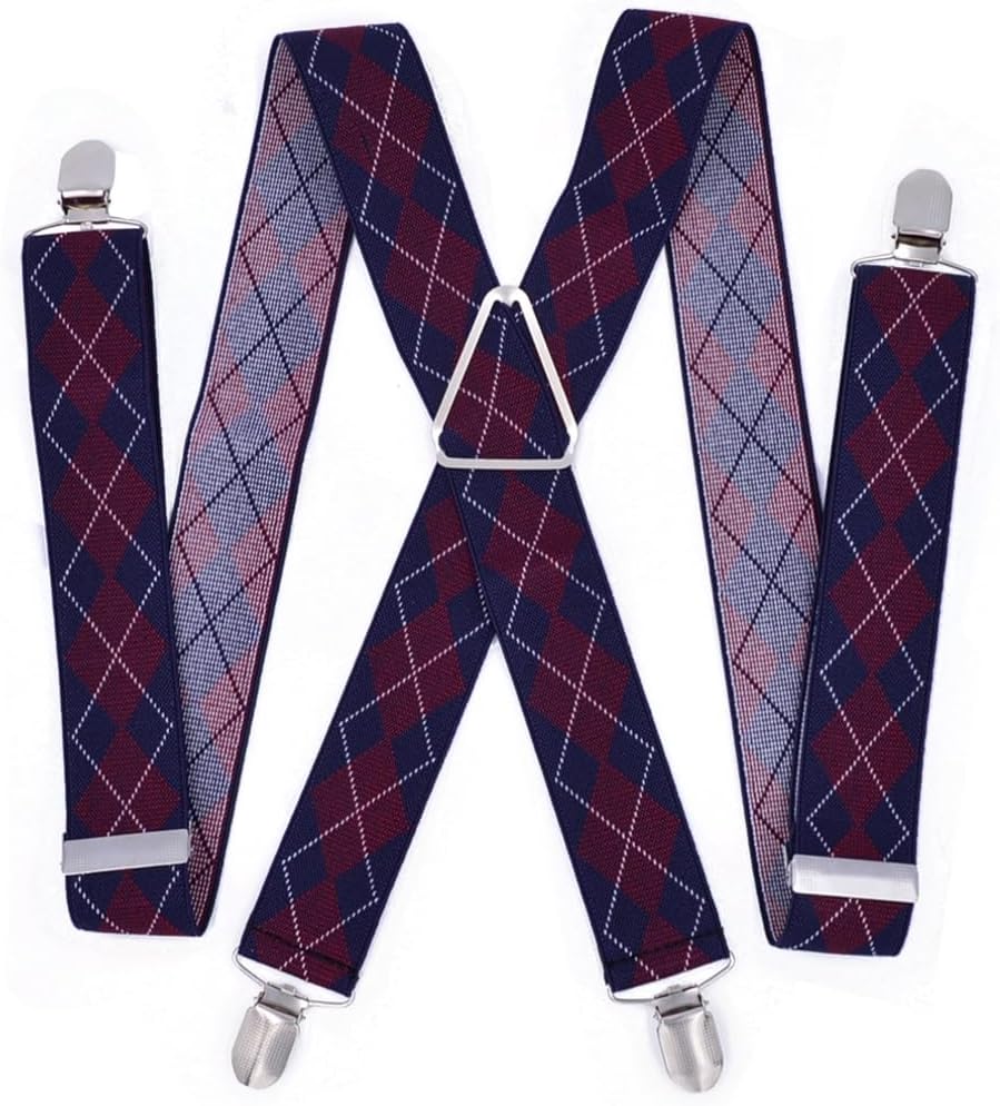 Larger Suspenders X-back Suspender Plaid Men's Unisex Clip-on Braces Elastic Adjustable Elastic X Back Pants