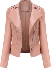 Women'S Punk Rock Leather Jacket Casual Slim Motorcycle Street Black Jacket Outerwear