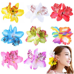 ALIMITOPIA Flower Hair Clip Bohemia Hawaiian Fabric Artificial Orchid Flower Hairpin Barrette Headdress Bobby Pins Headwear Hair Accessories(3.5 inches;5pcs)