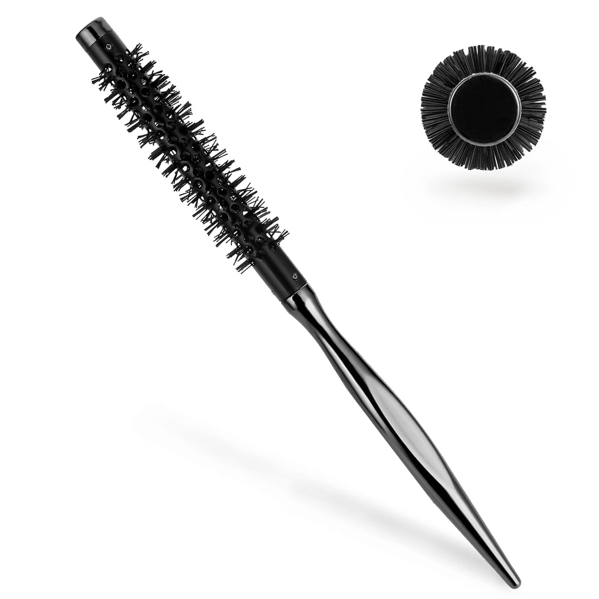 Mini Quiff Roller Brush for Blow Drying and Curling - 1/2 Inch Portable Travel Brush with Wooden Handle and Nylon Bristles for Styling Short, Fine Hair