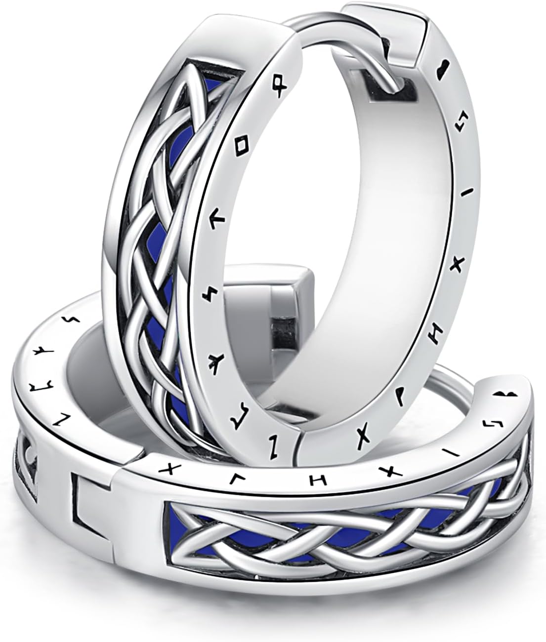 Viking Earrings Norse for Men Women 16mm 925 Sterling Silver Huggie Rune Celtic Hoop Earring Viking Jewelry Gifts Sturdy Punk Hoop Earrings Silver