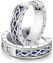 Viking Earrings Norse for Men Women 16mm 925 Sterling Silver Huggie Rune Celtic Hoop Earring Viking Jewelry Gifts Sturdy Punk Hoop Earrings Silver