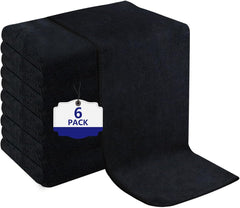 6 Pack Black Salon Towels, Super Soft and Absorbent Microfiber Hair Towel for Salon, Bath, Spa, Pool and Home, 27 inch X 16 inch, Black