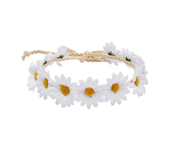Floral Fall Boho Sunflower Crown Hippies Daisy Hair Wreath Bridal Headpiece Photo Props DY-01 (White)