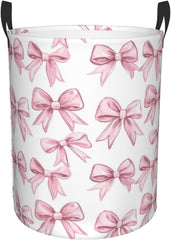 Blue Ribbon Bow Laundry Basket Waterproof Freestanding Laundry Hamper With Handles Foldable Clothes Organizer For Bathroom, Bedroom And Dorm Medium