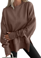Sweatshirt for Womens Fashion Long Sleeve Crew Neck Side Slit Pullover Tops Casual Loose Fit Sweatshirts