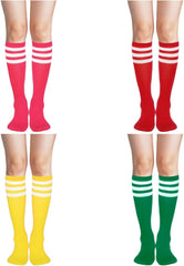 4 Pairs Rainbow Striped Knee Calf Socks Colorful Striped Long Tube Stockings Knee Calf High Socks for Women Girls